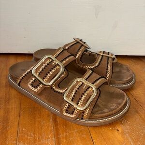 Universal Thread Collin Double Gold Buckle Footbed 10 Strap Sandals Boho